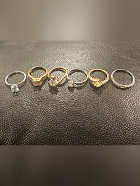 7 Gold and Silver Tone Solitaire Rings  - Women Costume Jewelry